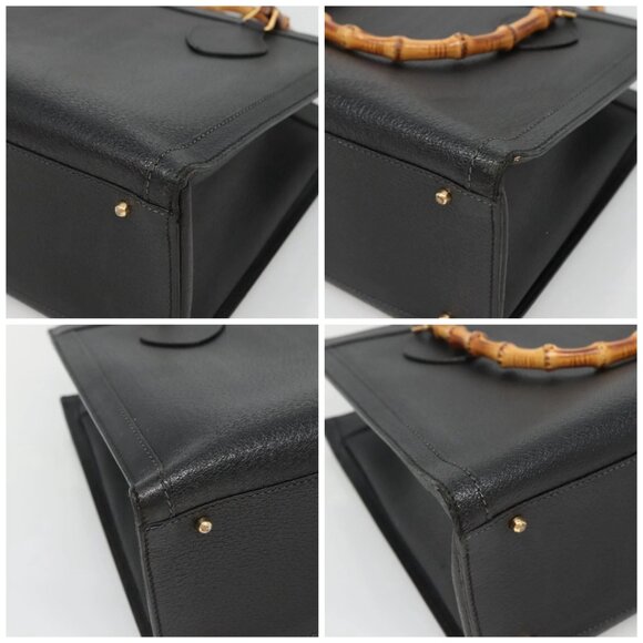 GUCCI Bamboo Hand Bag Leather Black Gold 002 - Picture 16 of 16